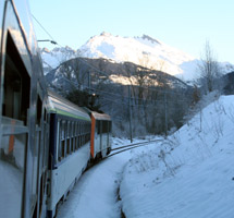 The Snow Train in snowy Alpine scenery next morning