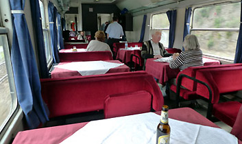 Serbian restaurant car on the Munich-Ljubljana-Belgrade EuroCity train 'Sava'