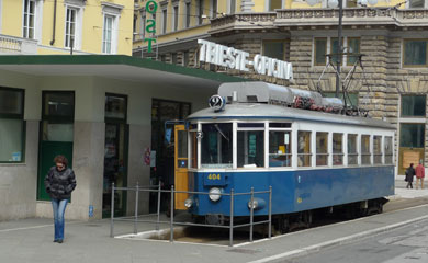 Tram at Trieste Piazza Oberdam terminus