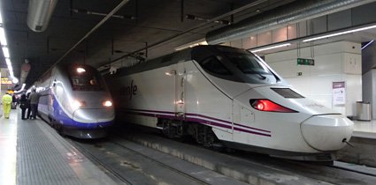 A EuroMed train from Barcelona to Alicante at barcelona Sants station