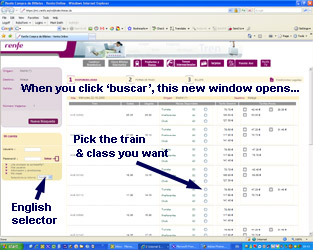 Buying Spanish train tickets at renfe.es.  Booking page.
