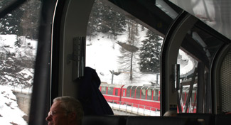 The Bernina Express descending towards Italy...