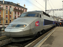 A Lyria TGV train to Paris, about to leave Geneva