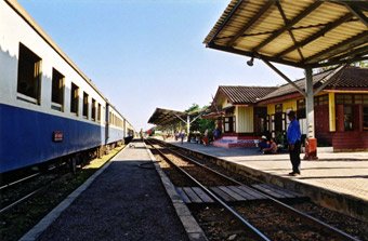 The train from Bangkok has arrived at Kanchanaburi station