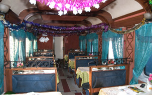 The restaurant car on the Moscow-Vladivostok 'Rossiya'