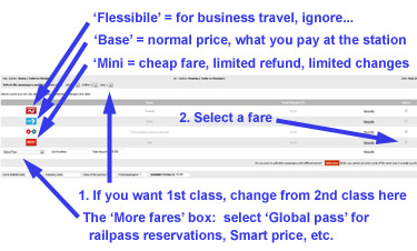 Trenitalia.com: Fare selection page