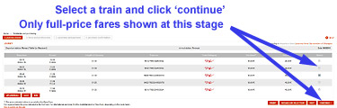 Trenitalia.com: Train selection page