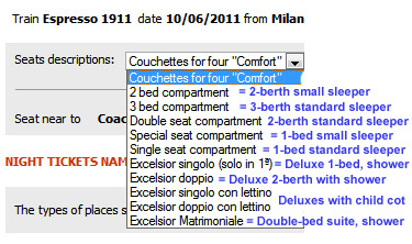 Booking sleepers or couchettes at www.trenitalia.com