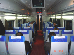 Economy class seats on a Turkish YHT high-speed train