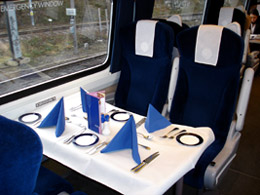 Train travel in the UK:  The restaurant car on a GNER express train from London to York, Newcastle & Edinburgh
