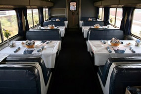 Amtrak Superliner trains: dining-car.  Photo courtesy of Sue Smith.