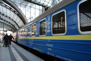 The Kashtan sleeper train from Berlin to Kiev, at Berlin Hauptbahnhof