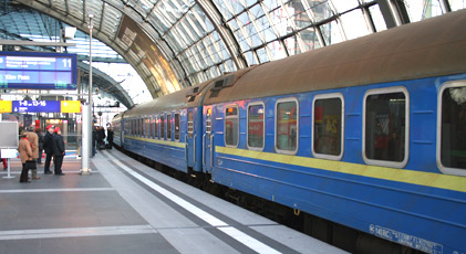 The Kashtan sleeper train from Berlin to Kiev, at Berlin Hauptbahnhof