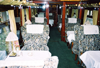Inside a British Pullman car of the Venice Simplon Orient Express.