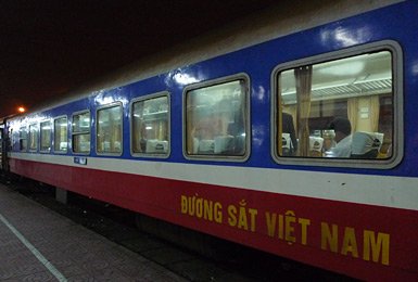 Air-con soft seats car on train SE1 at Hanoi