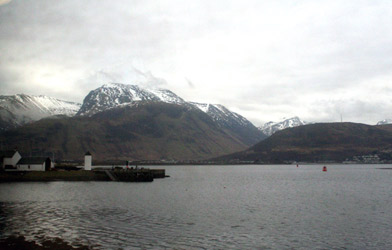 Looking back at Ben Nevis from Banavie on the train to Mallaig
