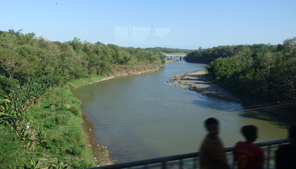Crossing a river on the train