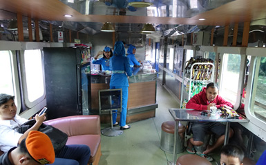 Buffet car on the train to Surabaya