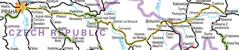 Prague to Krakow train route map