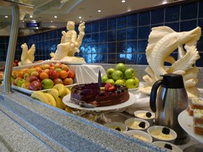 Dessert display in the Queen Mary 2's King's Court restaurant