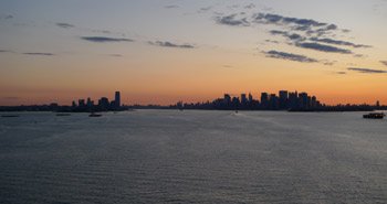 New York's manhattan skyline seen from the Queen Mary 2