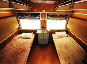 4-berth Upper Class sleeper on the Rangoon to Bagan train