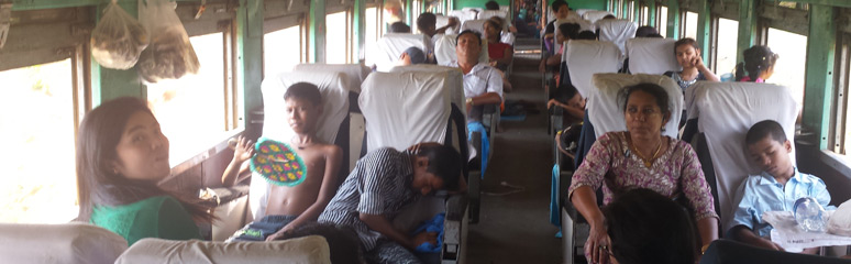 Upper class seats on the train to Moulmein