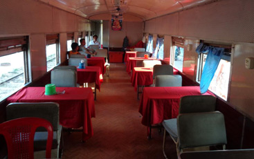Restaurant car on the Yangon to Bagan train