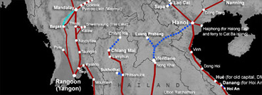 Map of train routes in Myanmar