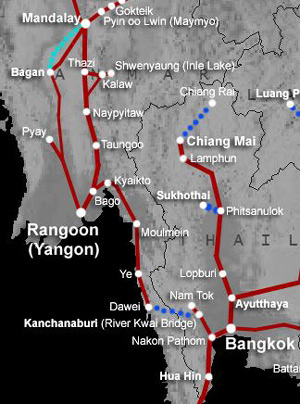 Map:  bangkok to Yangon