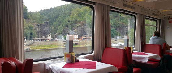 Czech restaurant car on a Berlin to Prague train