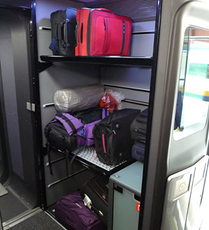 Luggage stack at the end of the coach on a typical train, in this case Eurostar...