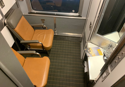 A bedroom in day mode on the Toronto to Vancouver train 
