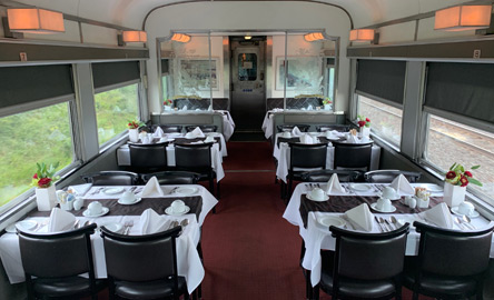 Dining car on the 'Canadian' train from Toronto to Vancouver