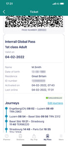 Interrail mobile pass, ticket lower