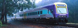 A CountryLink Xplorer train about to leave Sydney for Canberra