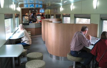 Refurbished Red Cafe car on the 'Overland' Melbourne to Adelaide train.