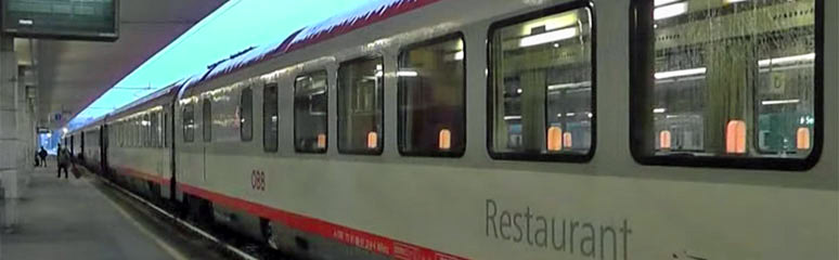 Restaurant car on an Austrian EuroCity train from Munich to Verona