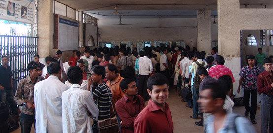 Buying tickets at Dhaka station