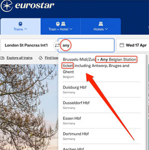 Eurostar any Belgian station ticket