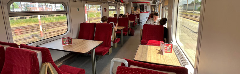 Restaurant car on the Berlin to Warsaw train