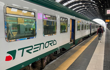 Modern Trenord train from Milan to Tirano