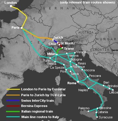 Route map:  London to Bucharest & Romania by train