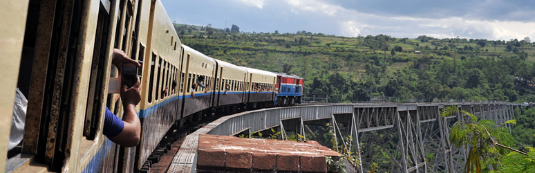 A Lashio to Mandalay train crossing the Gokteik viaduct