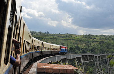 A Mandalay - Lashio train on the famous Gokteik viaduct in Shan state, Myanmar.