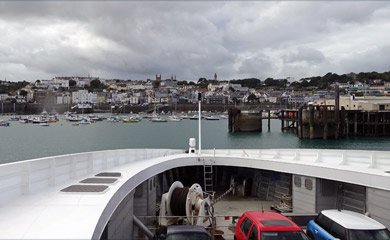 The Condor Liberation enters St Peter Port, Guernsey