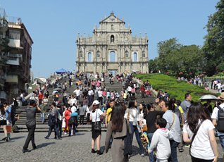 The famous ruined Church of St Paul in Macau