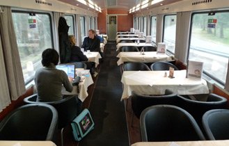 Austrian restaurant car between Munich and Villach