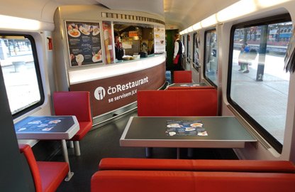 Restaurant car on a Prague-Vienna railjet train