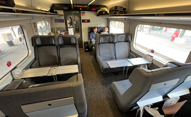 2nd class seats on an IC3 train from Hamburg to Copenhagen